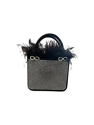 Mach & Mach Feather Trimmed Crystallized — תיק כתף לנשים, בצבע Black