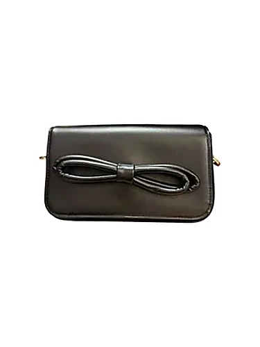 Mach & Mach Puffed Bow — תיק כתף לנשים, בצבע Black Leather