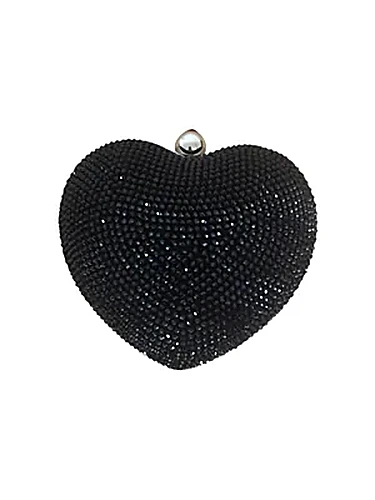 Mach & Mach Crystal Heart Suede — תיק כתף לנשים, בצבע Black