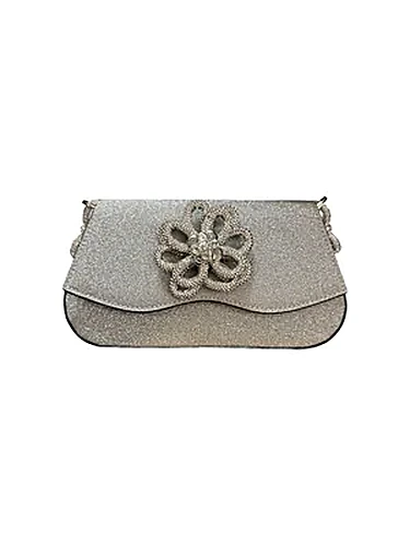 Mach & Mach Flower Glitter — תיק כתף לנשים, בצבע Silver