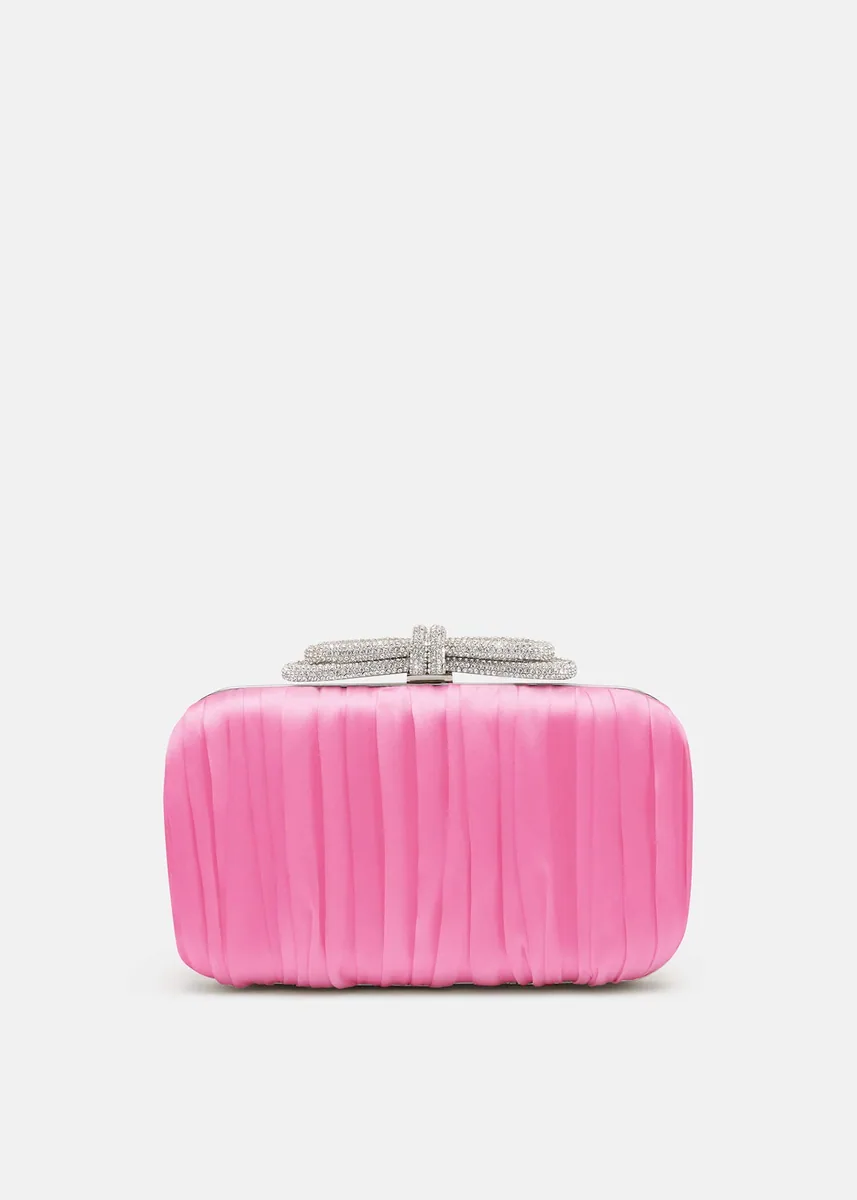 Mach & Mach Double Bow Satin Clutch — קלאץ׳ לנשים, בצבע Pink