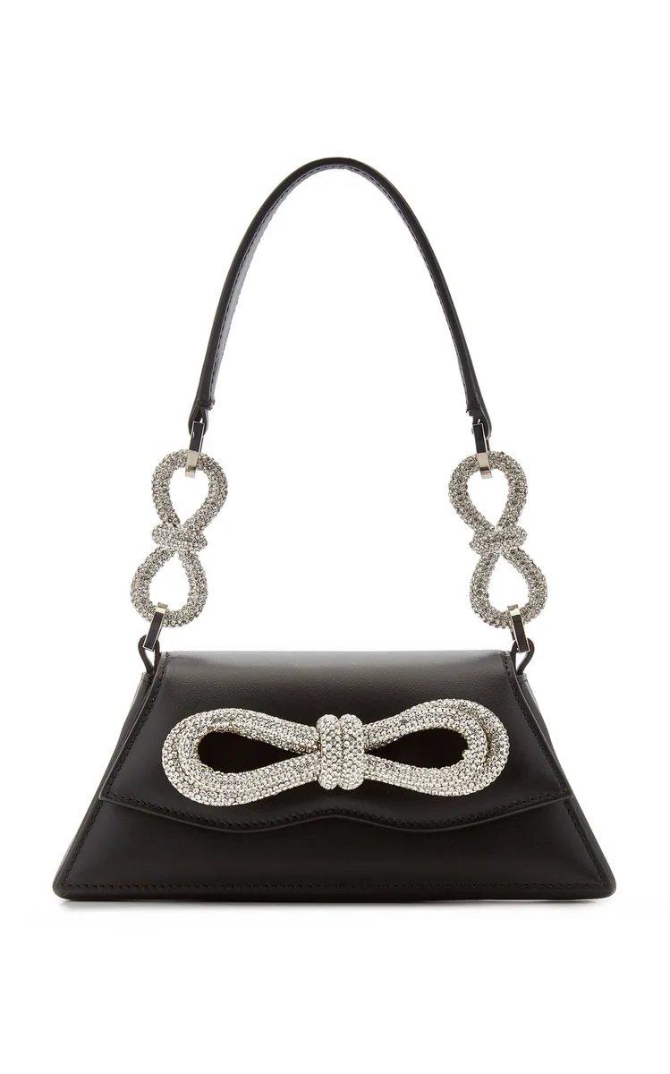 Mach & Mach Samantha Double Bow — תיק כתף לנשים, בצבע Black Leather